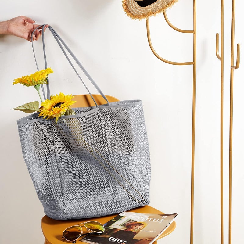 KALIDI BeachNylon Mesh Tote Bag, Casual Tote Bag Hobo Women Foldable MAX 23L Shoulder Bag For Beach Picnic Vacation - Image 3